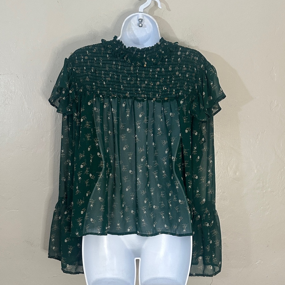 Zara Dark Green Floral Blouse - Picture 3 of 6